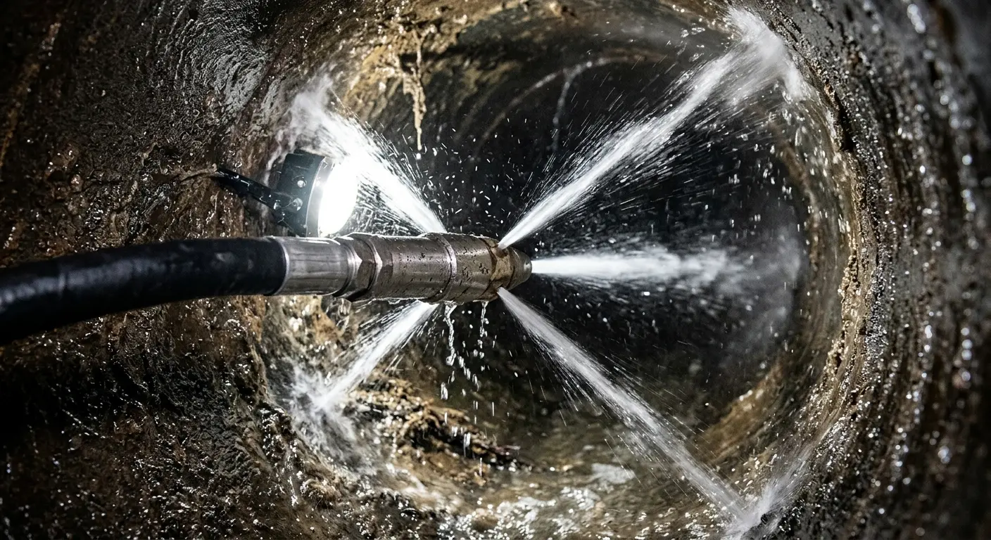 High-pressure hydro jetting nozzle cleaning sewer pipe for Storm Drain Cleaning in Kewanee